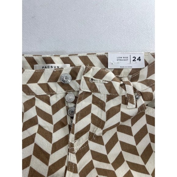 Pacsun Jeans Low Rise Brown Chevron Straight Leg Slit Denim Pants Womens 24” - Picture 5 of 11